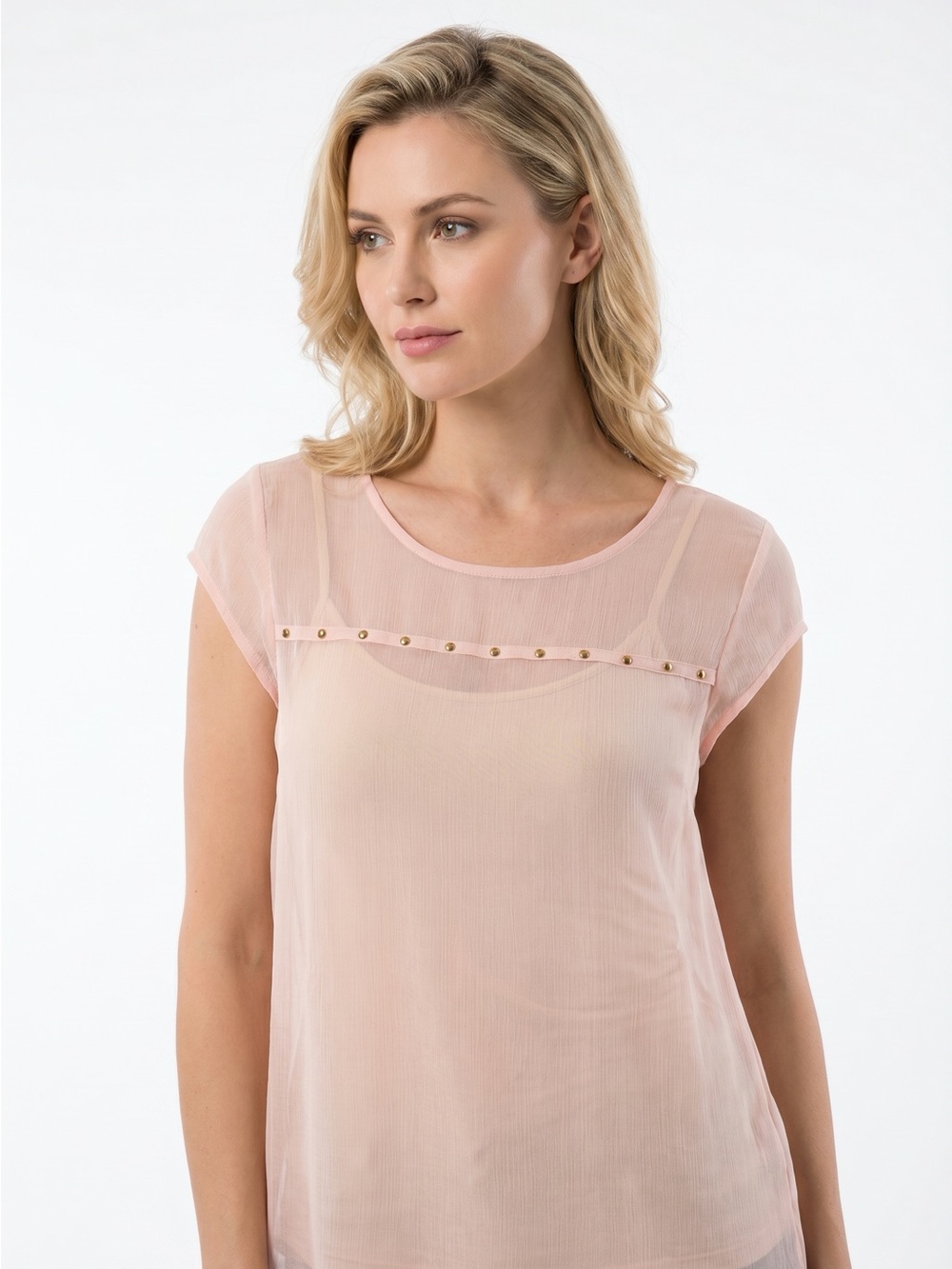 Pink sheer dynamite top with gold accents - Picture 2 of 3